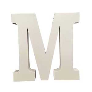 wooden m letter- english upper case alphabets cutouts for art and craft work m_white_15x25 cm
