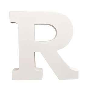 wooden r letter- english upper case alphabets cutouts for art and craft work r_white_15x25 cm