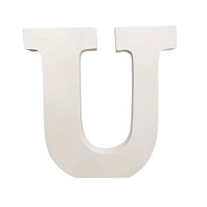 wooden u letter- english upper case alphabets cutouts for art and craft work u_white_15x25 cm