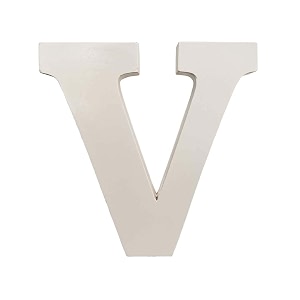 wooden v letter- english upper case alphabets cutouts for art and craft work v_white_15x25 cm