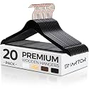 Smarter Black Wooden Hangers 20 Pack, Solid Wood Coat Hangers for Closet