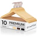 Smarter Natural Wooden Hangers 10 Pack, Solid Wood Coat Hangers for Closet