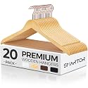 Smarter Natural Wooden Hangers 20 Pack, Solid Wood Coat Hangers for Closet