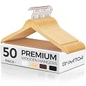 Smarter Natural Wooden Hangers 50 Pack, Solid Wood Coat Hangers for Closet
