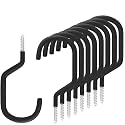 SMARTOLOGY 8 Pack Bike Hanger Storage Hook Rack, Rubber Coated Heavy Duty Large Screw in Ceiling Hooks for Garage Wall and Ceiling Bicycle Storage, Utility Tool Hanger (Black)