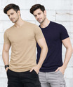 SMARTRIX Solid Men Round Neck Beige Navy