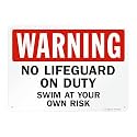 SmartSign 10 x 14 inch “Warning - No Lifeguard On Duty, Swim At Your Own Risk” Metal Sign, Screen Printed, 40 mil Laminated Rustproof Aluminum, Red, Black and White, Made in USA