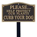SmartSign 5.75 x 9.5 inch “Please Help Protect Plants - Curb Your Dog” GardenBoss Statement Plaque with 18 inch Lawn Stake, 375 mil Rustproof Aluminum, Black and Gold, Set of 1