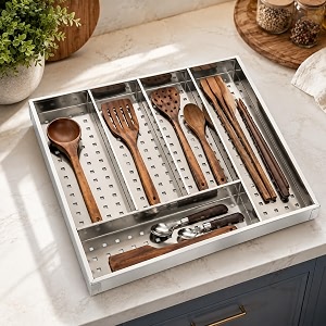 smartslide stainless steel cutlery tray for kitchen drawer silverware organizer flatware storage organizer for kitchen 18 x 19 inch utensils