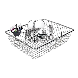 smartslide stainless steel dish drainerutensil drainer kitchen rackbartan basketutensil drying rackkuda basketkitchen stand 17 x 22