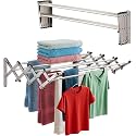 Smartsome Wall Mounted Clothes Drying Rack | Adjustable to Fit Your Space | 20 Linear Feet Drying Capacity | 8 Stainless Steel Rods | 60 lb Capacity | Fully Assembled | Compact Space-Saving Design