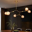 Smartway® Caesar 120cm Modern Gold LED Chandelier, Geometric Branching Globe Design, Height Adjustable Pendant Light, Alexa Google Compatible Ceiling Light for Living Room Dining