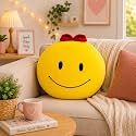 Smiley Face Cushion with Red Bow, Yellow, Soft Plush Toy 25 cm