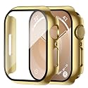 Smiling 2 Pack Case Compatible with Apple Watch Series 9/8/ 7 41mm Built in Tempered Glass Screen Protector, Hard PC Case Overall Protective Cover- Gold