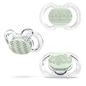 Smilo Baby Christmas Pacifier - 3 Pack of Slimline Dummies for Babies from 9+ Months - 100% Silicone Glow in the Dark Binky BPA Free - White Christmas