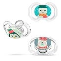 Smilo Baby Christmas Pacifier - 3 Pack of Slimline Dummies for Babies from 9+ Months - 100% Silicone Glow in the Dark Binky BPA Free - Winter Animals