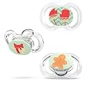 Smilo Baby Christmas Pacifier - 3 Pack of Slimline Dummies for Babies from 9+ Months - 100% Silicone Glow in the Dark Binky BPA Free - Christmas Time
