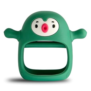 smily mia penguin buddy never drop silicone baby teething toy for 0-6month infants baby chew toys for teething pain relief hand teether for 3-6monthsgum massager for babies light blue