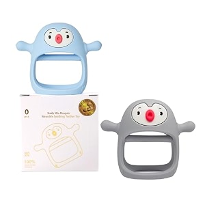 smily mia reindeer organic baby toys 0-6months mitten for 3-6months easy to hold stem with chewing nubs for teething pain relief for 6-12months babies light blue