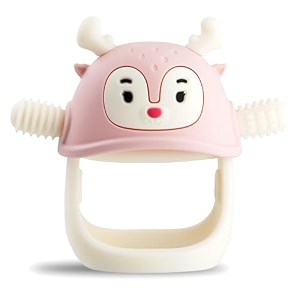 smily mia reindeer organic baby toys 0-6months mitten for 3-6months easy to hold stem with chewing nubs for teething pain relief for 6-12months babies rose pink