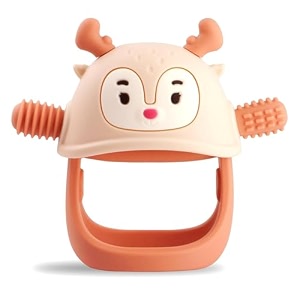 smily mia reindeer organic baby toys 0-6months mitten for 3-6months easy to hold stem with chewing nubs for teething pain relief for 6-12months babies light purple