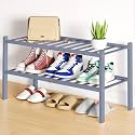 Smiry Bamboo Shoe Rack, 12 Vertical Slats, 2 Tier - 26.8" Wide, Grey
