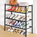 Smiry Bamboo Shoe Rack, 12 Vertical Slats, 4 Tier - 26.8" Wide, Black