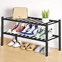 Smiry Bamboo Shoe Rack, 12 Vertical Slats, 2 Tier - 26.8" Wide, Black