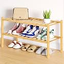 Smiry Bamboo Shoe Rack, 12 Vertical Slats, 2 Tier - 26.8" Wide, Natural