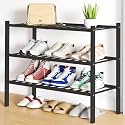 Smiry Bamboo Shoe Rack, 12 Vertical Slats, 3 Tier - 26.8" Wide, Black
