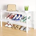 Smiry Bamboo Shoe Rack, 12 Vertical Slats, 2 Tier - 26.8" Wide, White