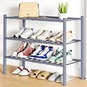 Smiry Bamboo Shoe Rack, 12 Vertical Slats, 3 Tier - 26.8" Wide, Grey