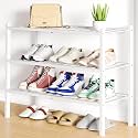 Smiry Bamboo Shoe Rack, 12 Vertical Slats, 3 Tier - 26.8" Wide, White