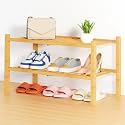 Smiry Bamboo Shoe Rack, 14 Vertical Slats, 2 Tier - 26.8" Wide, Natural