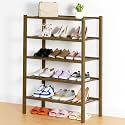 Smiry Bamboo Shoe Rack, 14 Vertical Slats, 5 Tier - 26.8" Wide, Walnut