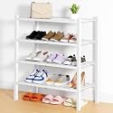 Smiry Bamboo Shoe Rack, 14 Vertical Slats, 4 Tier - 26.8" Wide, White
