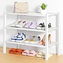 Smiry Bamboo Shoe Rack, 14 Vertical Slats, 3 Tier - 26.8" Wide, White