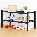 Smiry Bamboo Shoe Rack, 14 Vertical Slats, 2 Tier - 26.8" Wide, Black