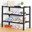Smiry Bamboo Shoe Rack, 14 Vertical Slats, 3 Tier - 26.8" Wide, Black