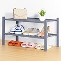 Smiry Bamboo Shoe Rack, 14 Vertical Slats, 2 Tier - 26.8" Wide, Grey