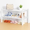 Smiry Bamboo Shoe Rack, 14 Vertical Slats, 2 Tier - 26.8" Wide, White