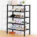 Smiry Bamboo Shoe Rack, 14 Vertical Slats, 5 Tier - 26.8" Wide, Black