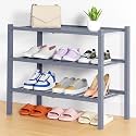 Smiry Bamboo Shoe Rack, 14 Vertical Slats, 3 Tier - 26.8" Wide, Grey