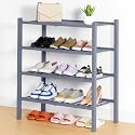 Smiry Bamboo Shoe Rack, 14 Vertical Slats, 4 Tier - 26.8" Wide, Grey