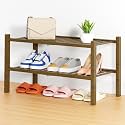 Smiry Bamboo Shoe Rack, 14 Vertical Slats, 2 Tier - 26.8" Wide, Walnut
