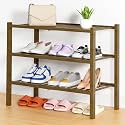 Smiry Bamboo Shoe Rack, 14 Vertical Slats, 3 Tier - 26.8" Wide, Walnut