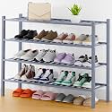 Smiry Bamboo Shoe Rack, 16 Vertical Slats, 4 Tier - 33.7" Wide, Grey