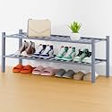 Smiry Bamboo Shoe Rack, 16 Vertical Slats, 2 Tier - 33.7" Wide, Grey
