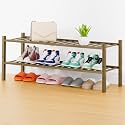 Smiry Bamboo Shoe Rack, 16 Vertical Slats, 2 Tier - 33.7" Wide, Walnut