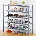 Smiry Bamboo Shoe Rack, 16 Vertical Slats, 5 Tier - 33.7" Wide, Grey